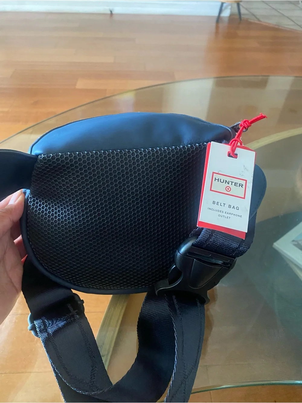 Hunter Black Crossbody with Red Logo Accent